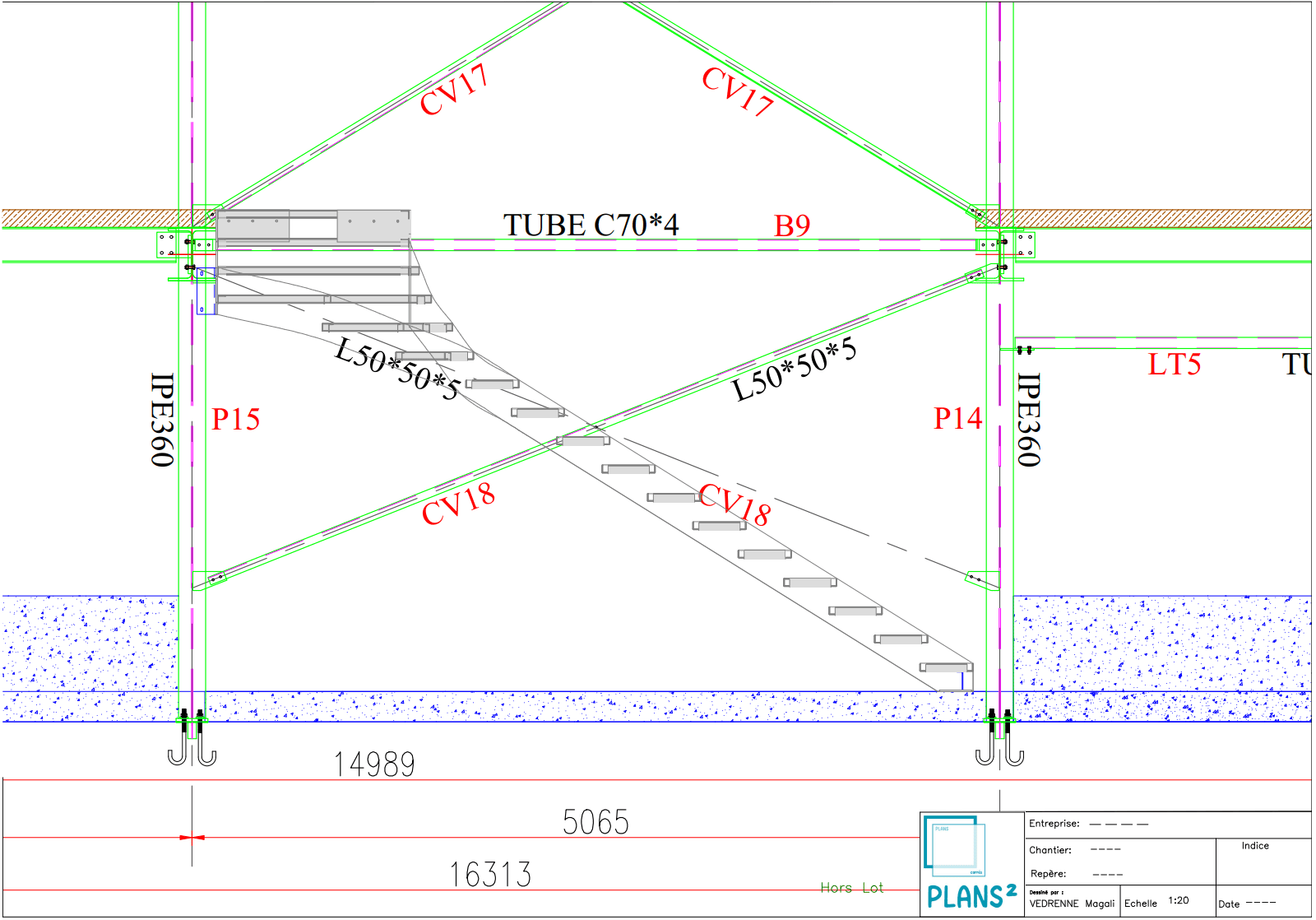 Plan intégration escalier balancé 2 limons