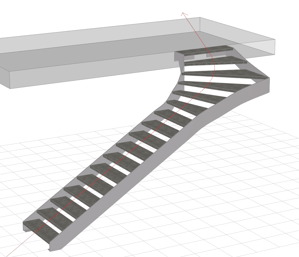 Vue 3 D escalier balancé 2 limons
